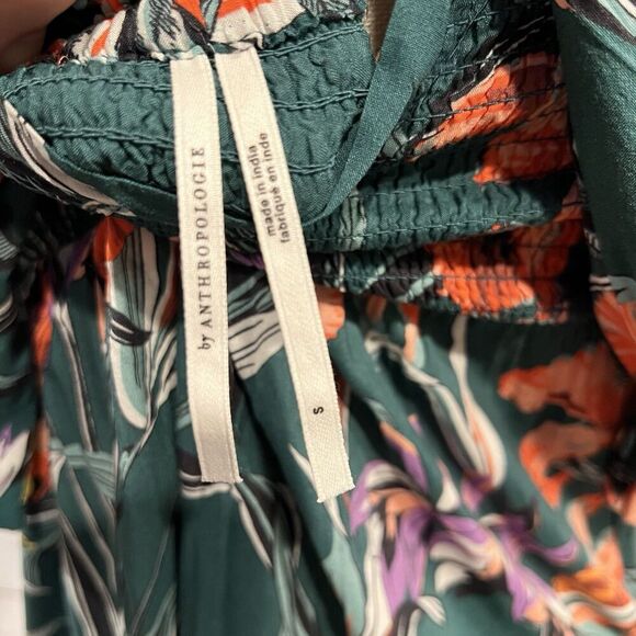 Anthropologie Puff Sleeve Smocked Floral Midi Dress Size Small Tropical - Picture 8 of 11